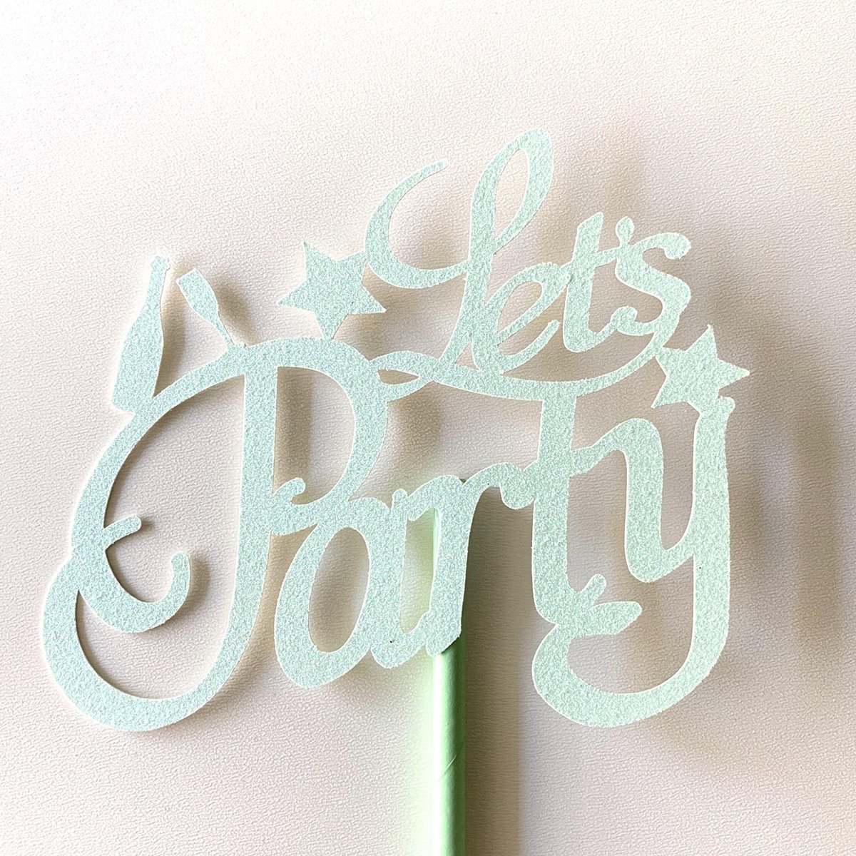 Taarttopper| Cake topper | Taart decoratie| Verjaardag| Jubileum| Lets Party | Mint groen glitter|14 cm| karton